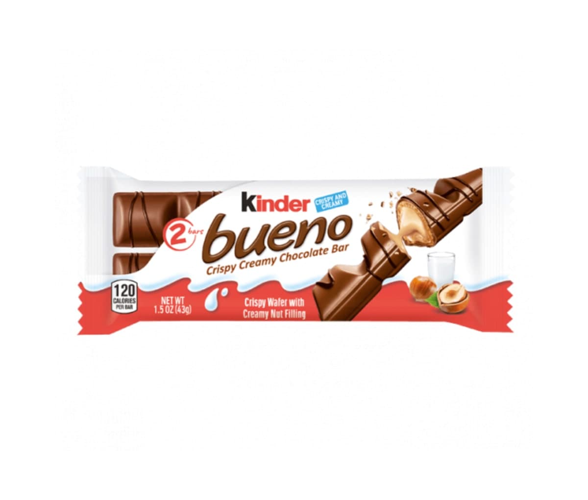 Chocolat au lait et noisettes, Kinder Bueno, 2 bars
