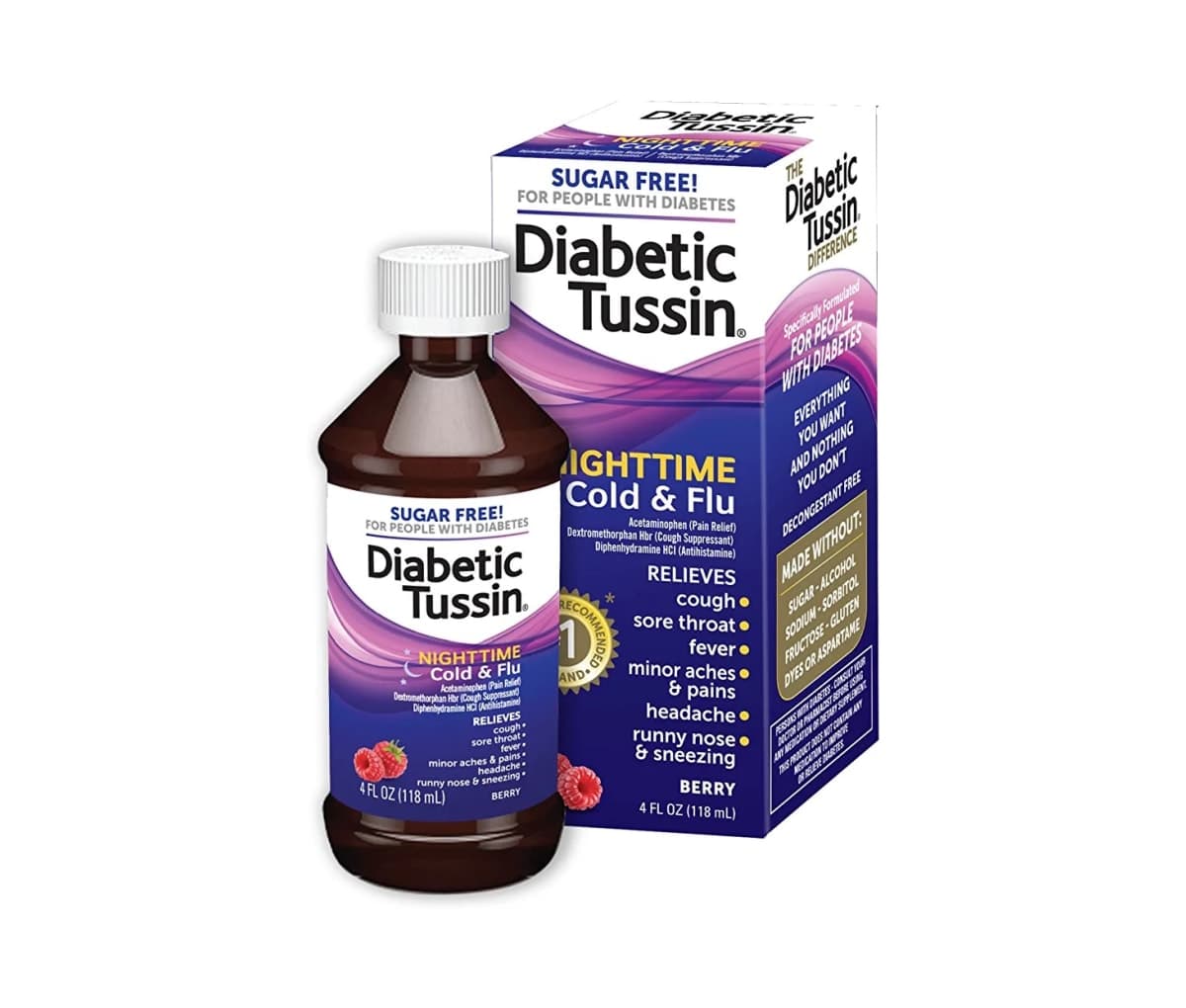 Diabetic Tussin, sirop rhume grippe, sans sucre, baies