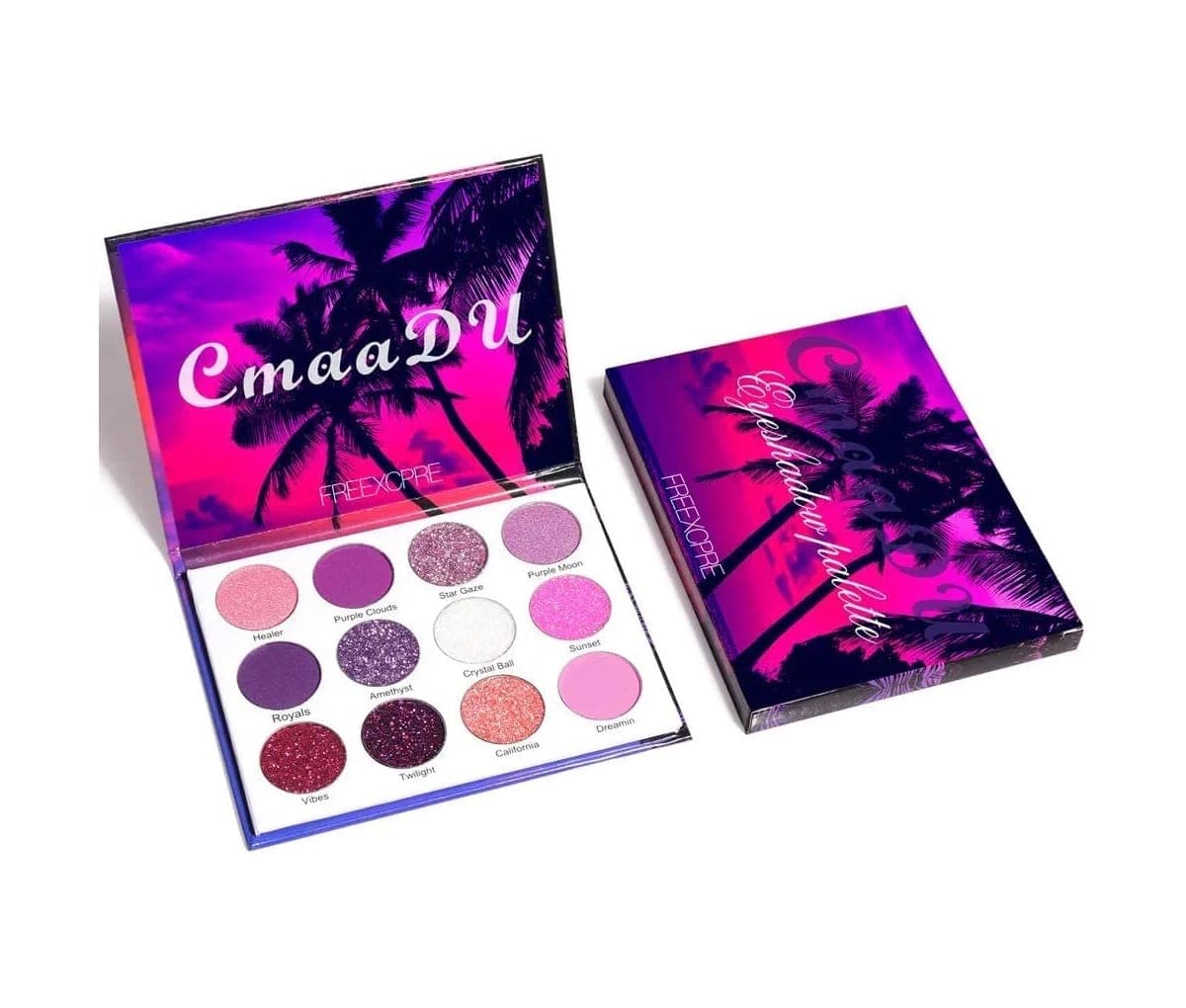 Eyeshadow, Palette yeux, paillettes violet rose blanc, 12 couleurs (F)