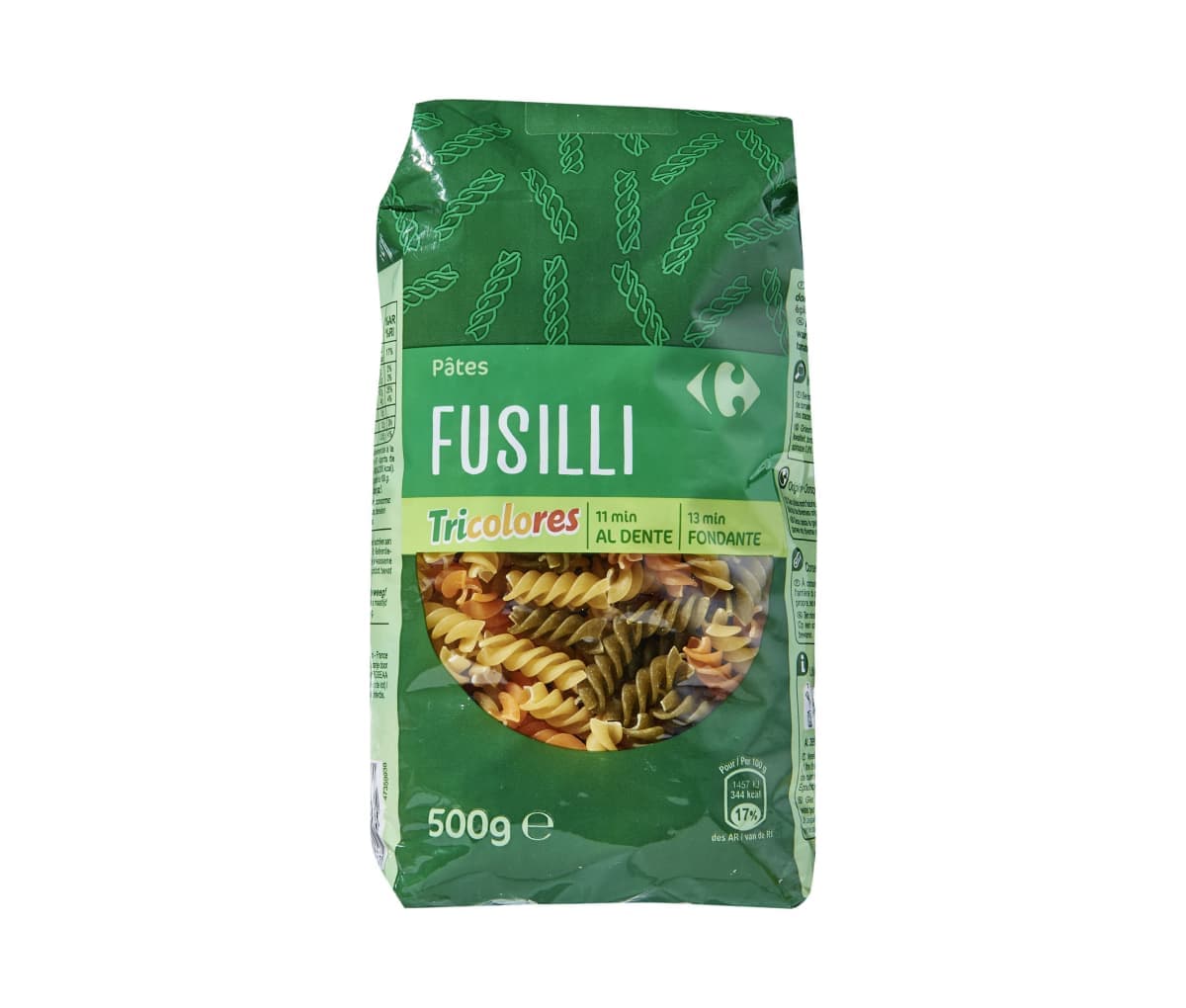 Pâtes Fusilli, Tricolore, Carrefour, 500g