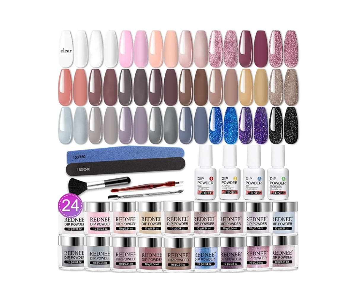 Kit pour ongles, 33 pcs Dip powder, 24 couleur, Rednee